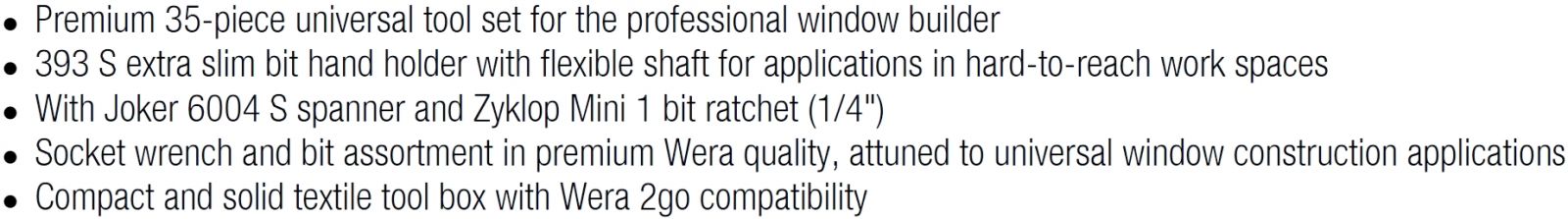 קיט כלי עבודה מקצועי לטכנאי תחזוקה ורה WERA KRAFTFORM KOMPAKT F 1 05134013001 TEXT